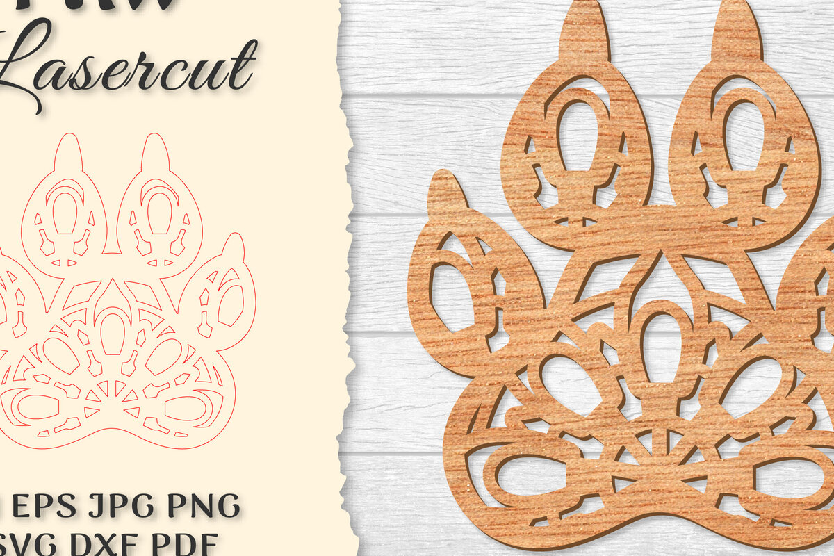 Σετ των 2 Intra απο ξύλο plywood 3mm-4mm πάχος – Paw Mandala Lasercut Δίασταση  20x20 cm INTRAFABR-121332054