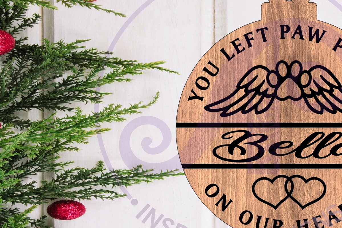 Σετ των 2 Intra απο ξύλο plywood 3mm-4mm πάχος – Paw Memorial Χριστουγεννιάτικο Στολίδι Δίασταση  20x20 cm INTRAFABR-121858289