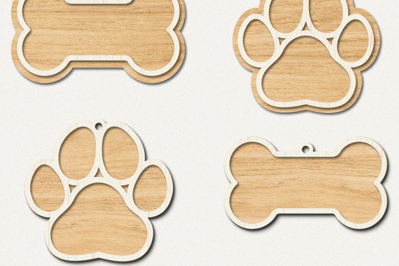 Σετ των 2 Intra απο ξύλο plywood 3mm-4mm πάχος – Paw Ornament, Χριστουγεννιάτικα Στολίδια Δίασταση  20x20 cm INTRAFABR-42958418