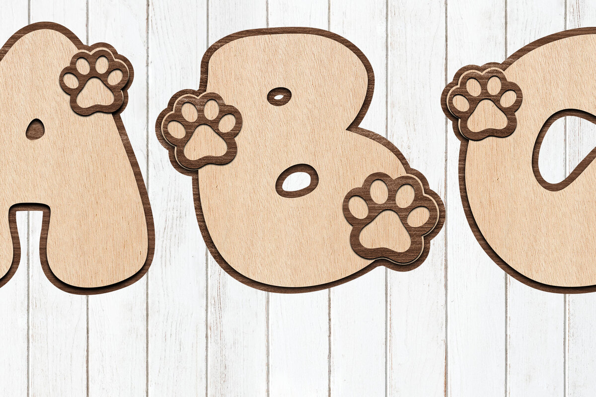 Σετ των 2 Intra απο ξύλο plywood 3mm-4mm πάχος – Paw Print Alphabet Γράμματα Δίασταση  20x20 cm INTRAFABR-119794787
