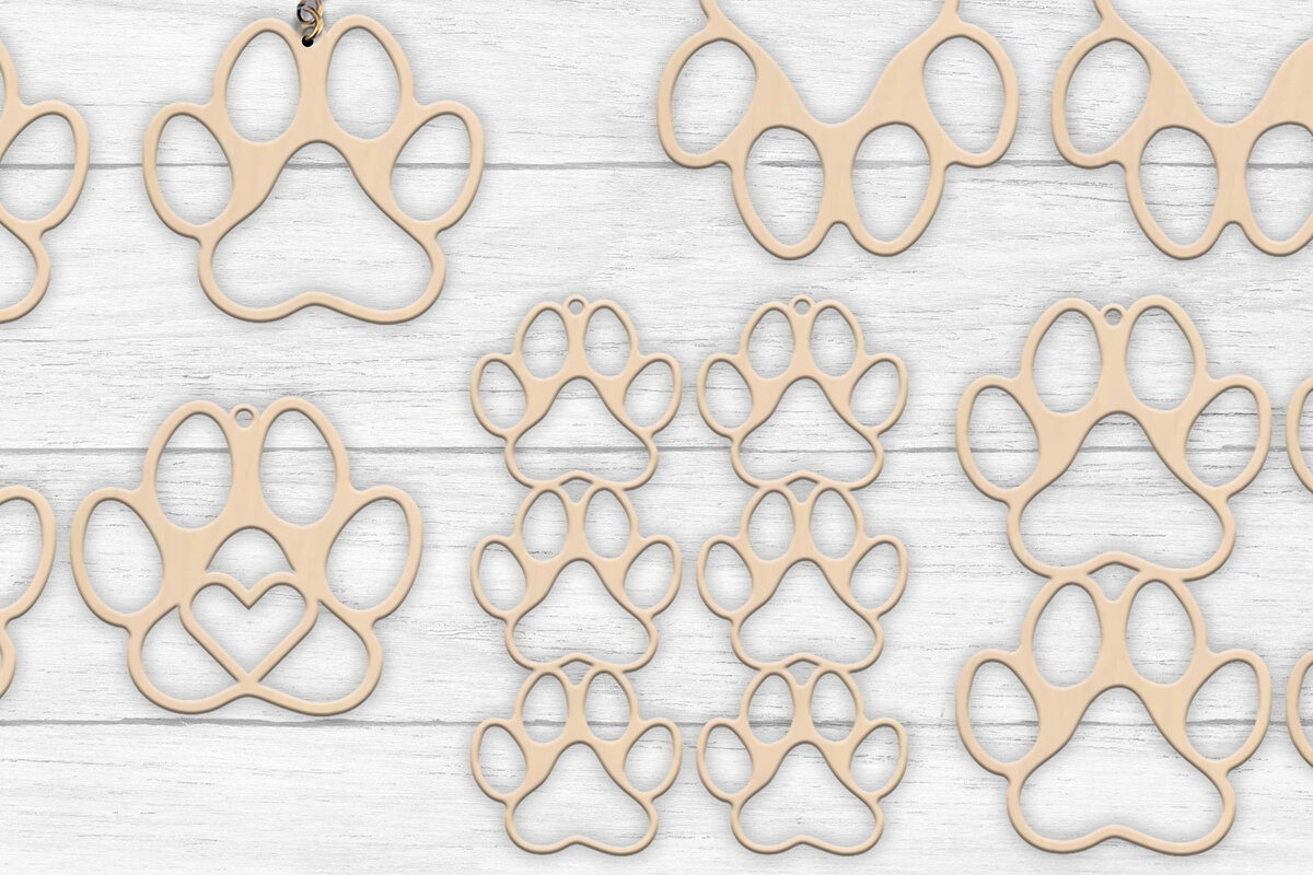 Σετ των 3 Intra απο ξύλο plywood 3mm-4mm πάχος – Paws Earrings| Σκουλαρίκια Paws Δίασταση  5x5 cm INTRAFABR-57026849