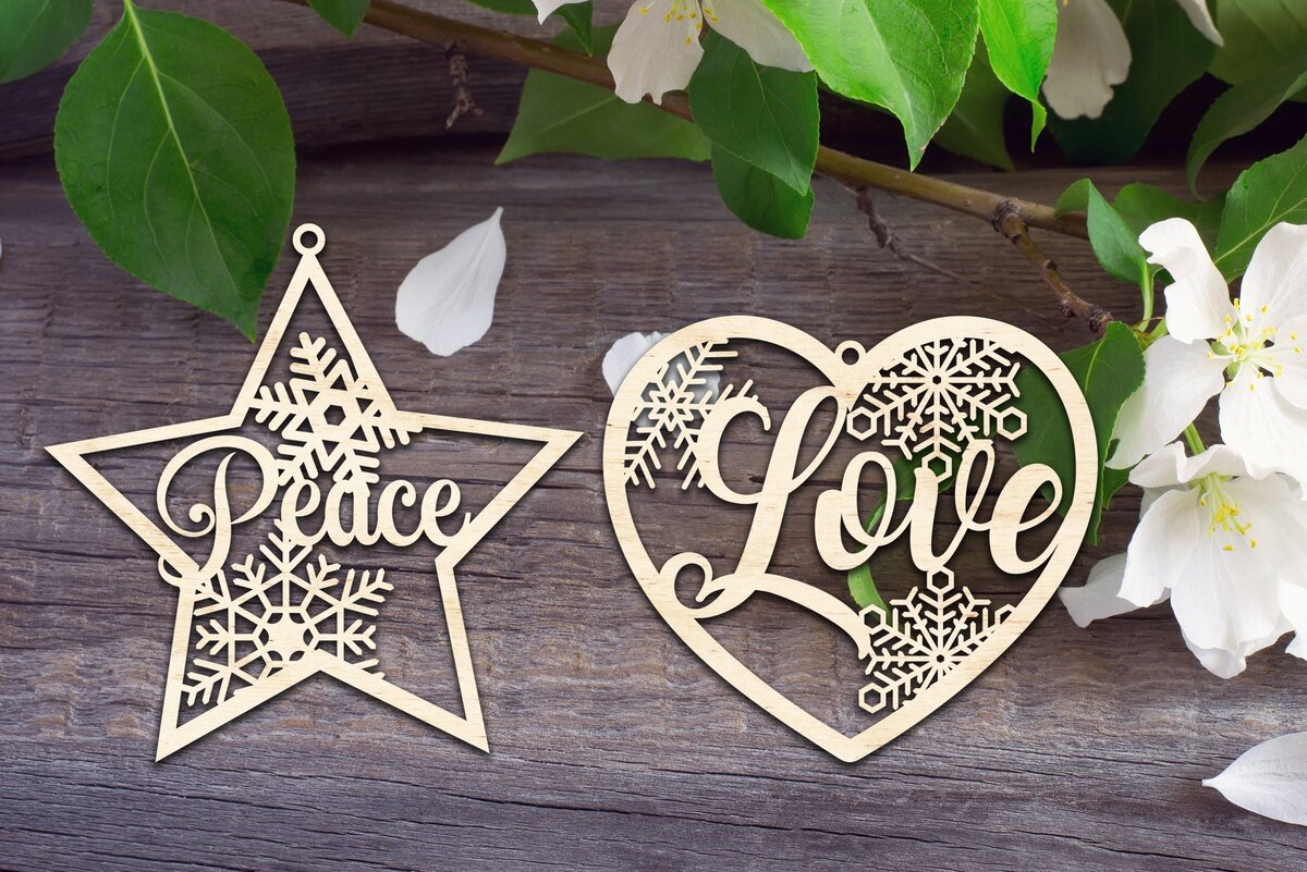 Σετ των 2 Intra απο ξύλο plywood 3mm-4mm πάχος – Στολίδια Ειρήνης και Αγάπης Δίασταση  20x20 cm INTRAFABR-33853600