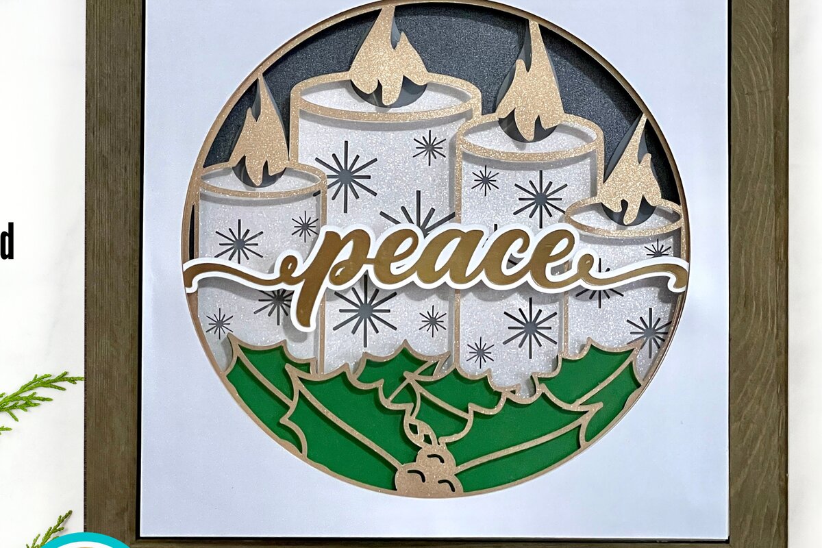 Σετ των 2 Intra απο ξύλο plywood 3mm-4mm πάχος – Χριστουγεννιάτικα κεριά Ειρήνης 3D Δίασταση  20x20 cm INTRAFABR-50143380