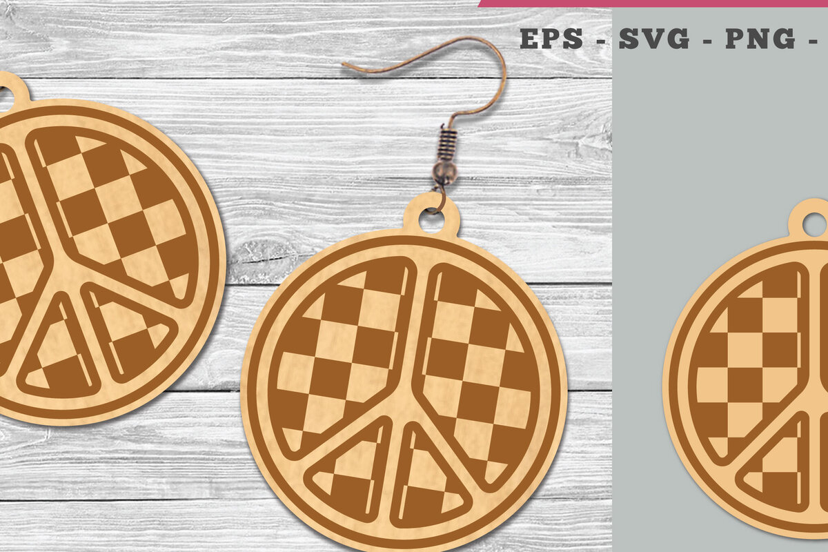 Σετ των 3 Intra απο ξύλο plywood 3mm-4mm πάχος – Σκουλαρίκια κοπής λέιζερ με σήμα ειρήνης Δίασταση  5x5 cm INTRAFABR-106401455