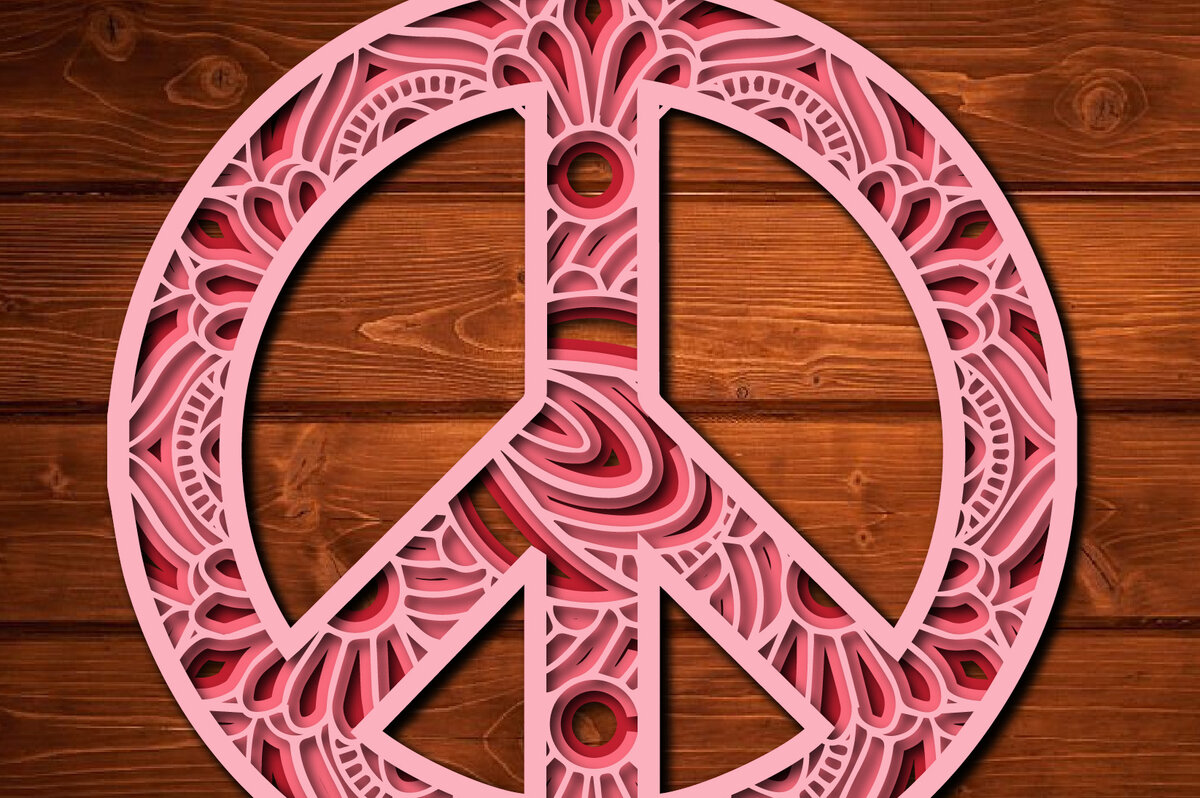 Σετ των 2 Intra απο ξύλο plywood 3mm-4mm πάχος – Πινακίδα ειρήνης Κοπή λέιζερ Mandala Δίασταση  20x20 cm INTRAFABR-27123809