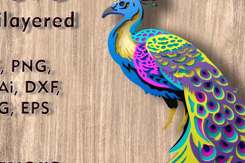 Σετ των 2 Intra απο ξύλο plywood 3mm-4mm πάχος – Αρχεία λέιζερ 3D Peacock Δίασταση  20x20 cm INTRAFABR-109079271