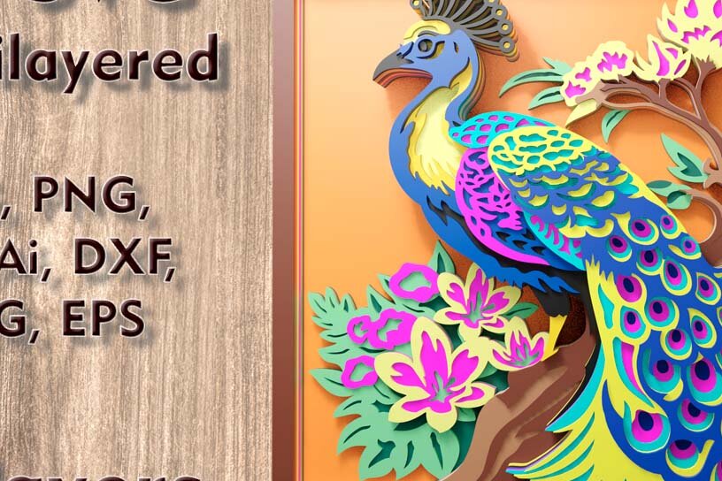 Σετ των 2 Intra απο ξύλο plywood 3mm-4mm πάχος – Αρχεία λέιζερ 3D Peacock Δίασταση  20x20 cm INTRAFABR-109079266