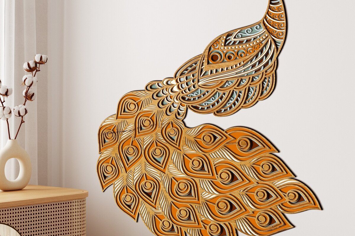 Σετ των 2 Intra απο ξύλο plywood 3mm-4mm πάχος – Πρότυπο κοπής παγωνιού Δίασταση  20x20 cm INTRAFABR-32289262