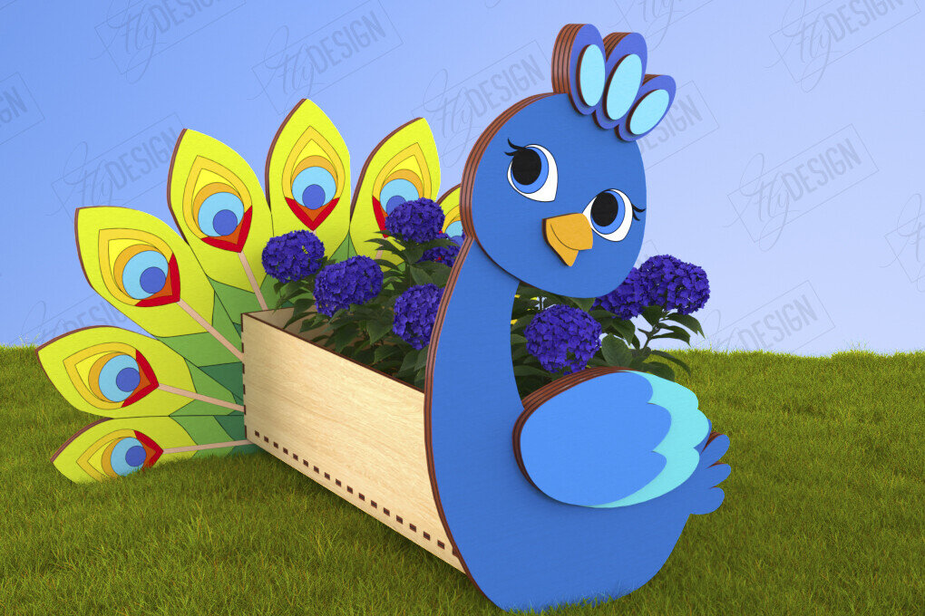 Σετ των 2 Intra απο ξύλο plywood 3mm-4mm πάχος – Peacock Planter | Διακόσμηση για εξωτερικούς χώρους Δίασταση  20x20 cm INTRAFABR-120638177