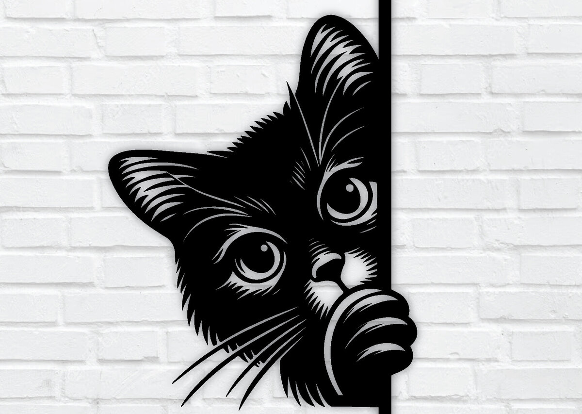 Σετ των 2 Intra απο ξύλο plywood 3mm-4mm πάχος – Peeking Cat Laser DXF Δίασταση  20x20 cm INTRAFABR-97328097