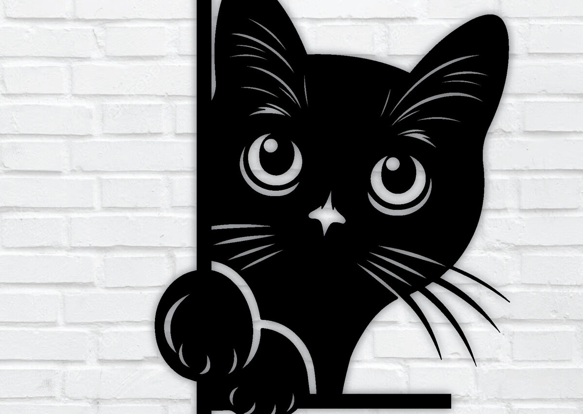 Σετ των 2 Intra απο ξύλο plywood 3mm-4mm πάχος – Peeking Cat Laser DXF, PNG Δίασταση  20x20 cm INTRAFABR-97328158