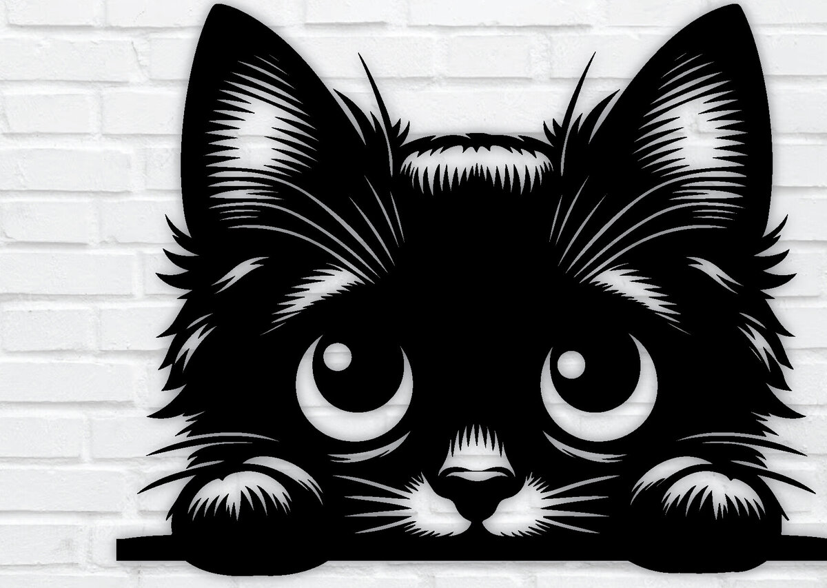 Σετ των 2 Intra απο ξύλο plywood 3mm-4mm πάχος – Peeking Cat Laser DXF, PNG Δίασταση  20x20 cm INTRAFABR-97328323