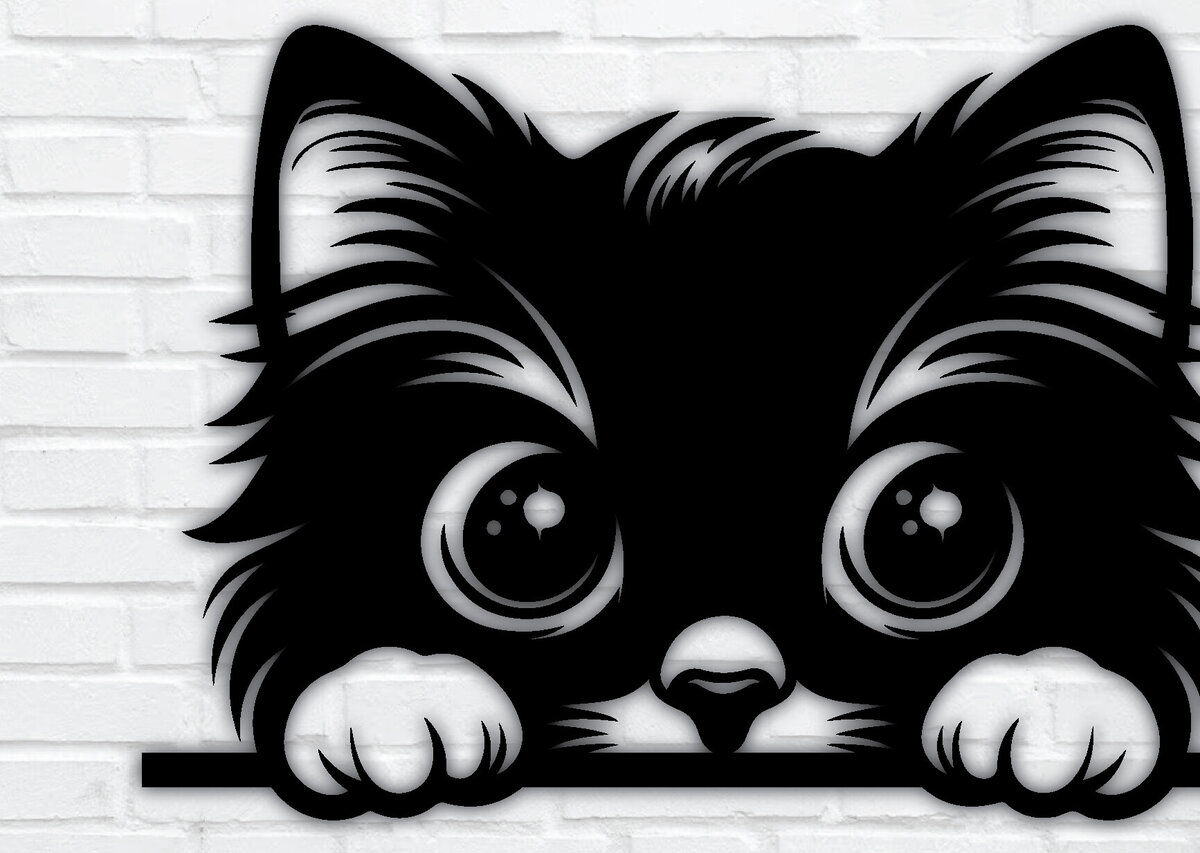 Σετ των 2 Intra απο ξύλο plywood 3mm-4mm πάχος – Peeking Cat Laser DXF, PNG Δίασταση  20x20 cm INTRAFABR-97327806