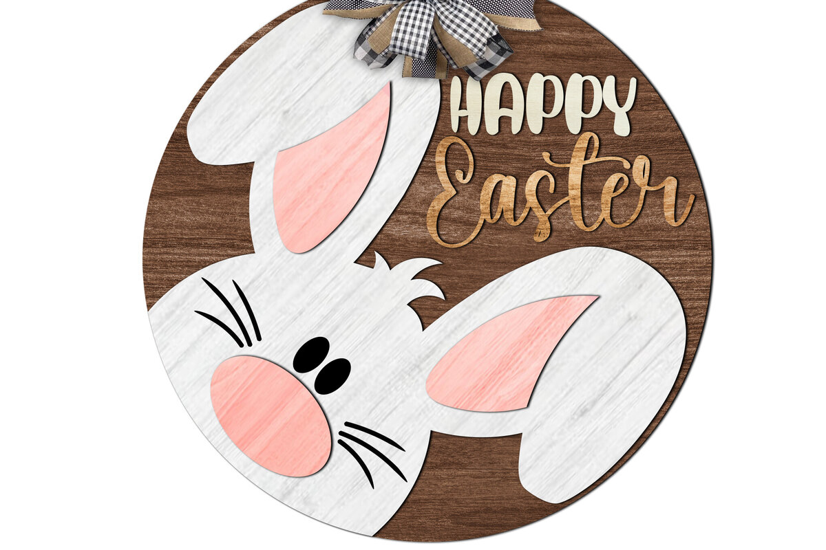 Σετ των 2 Intra απο ξύλο plywood 3mm-4mm πάχος – Στρογγυλή πινακίδα που κρυφοκοιτάζει Πασχαλινό Λαγουδάκι Δίασταση  20x20 cm INTRAFABR-116082003