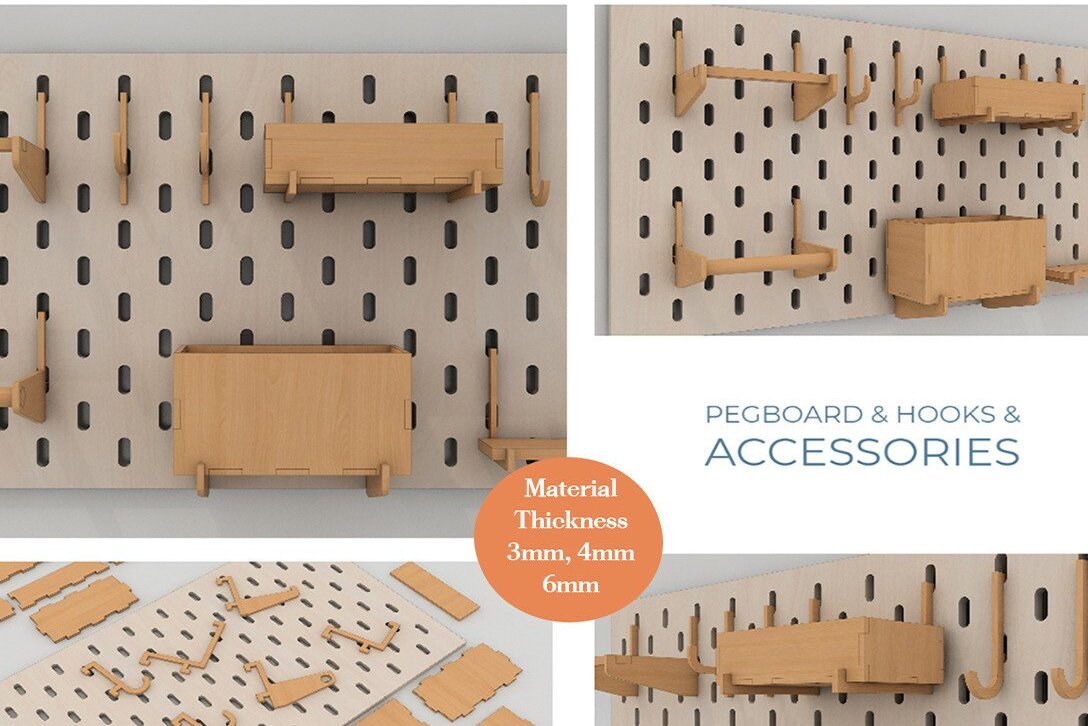 Σετ των 2 Intra απο ξύλο plywood 3mm-4mm πάχος – Γάντζοι σανίδας με μανταλάκια, ψηφιακά σχέδια ραφιών Δίασταση  20x20 cm INTRAFABR-41598818