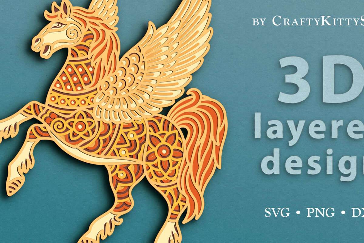 Σετ των 2 Intra απο ξύλο plywood 3mm-4mm πάχος – Αρχείο περικοπής με 3D άλογο Pegasus Horse Δίασταση  20x20 cm INTRAFABR-37304185