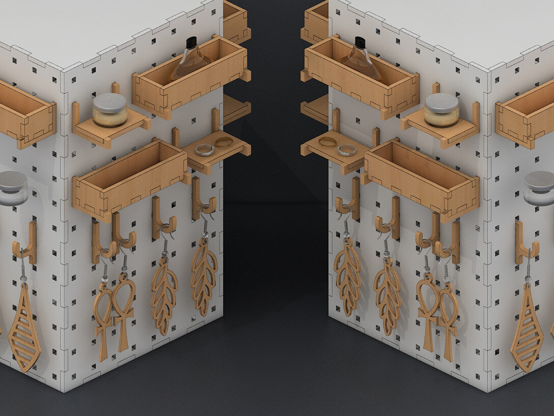 Σετ των 2 Intra απο ξύλο plywood 3mm-4mm πάχος – Γάντζοι μανταλάκια κομμένου αρχείου Pegboard, Peg Box 186 Δίασταση  20x20 cm INTRAFABR-54578762