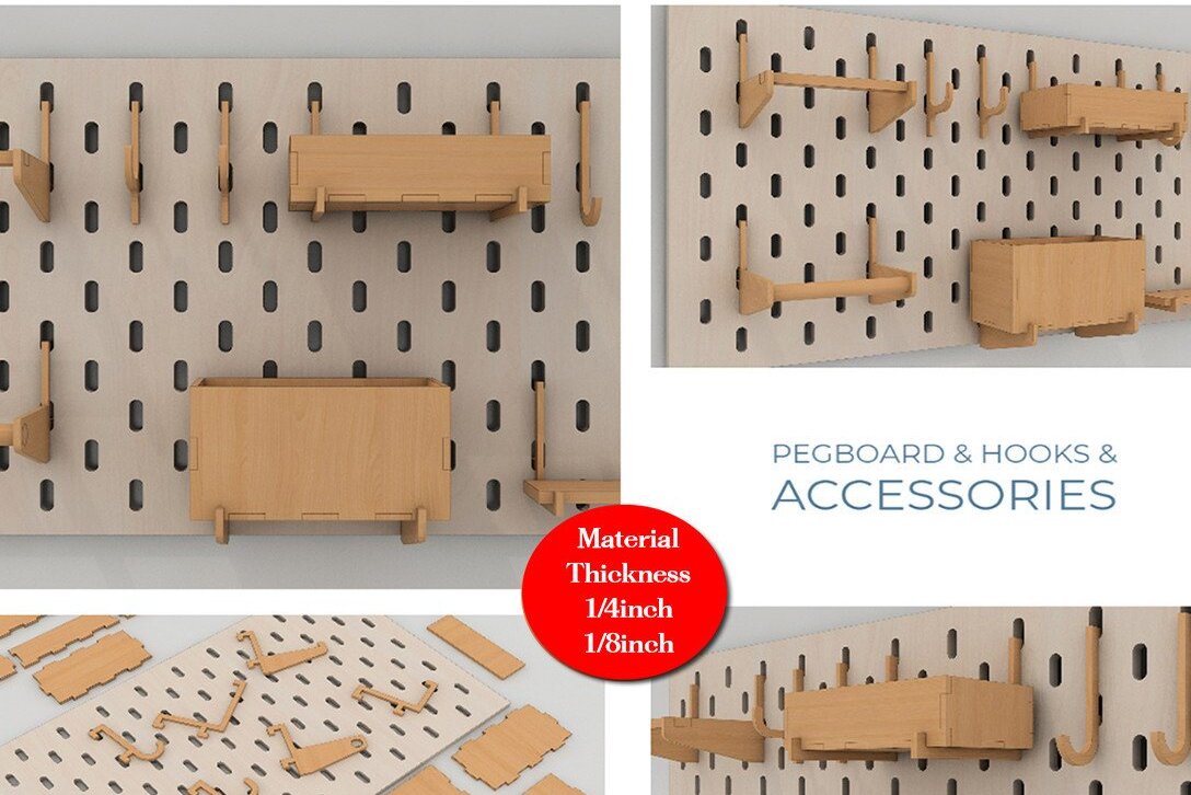 Σετ των 2 Intra απο ξύλο plywood 3mm-4mm πάχος – Γάντζος και αξεσουάρ Pegboard Κοπές λέιζερ Δίασταση  20x20 cm INTRAFABR-41515277