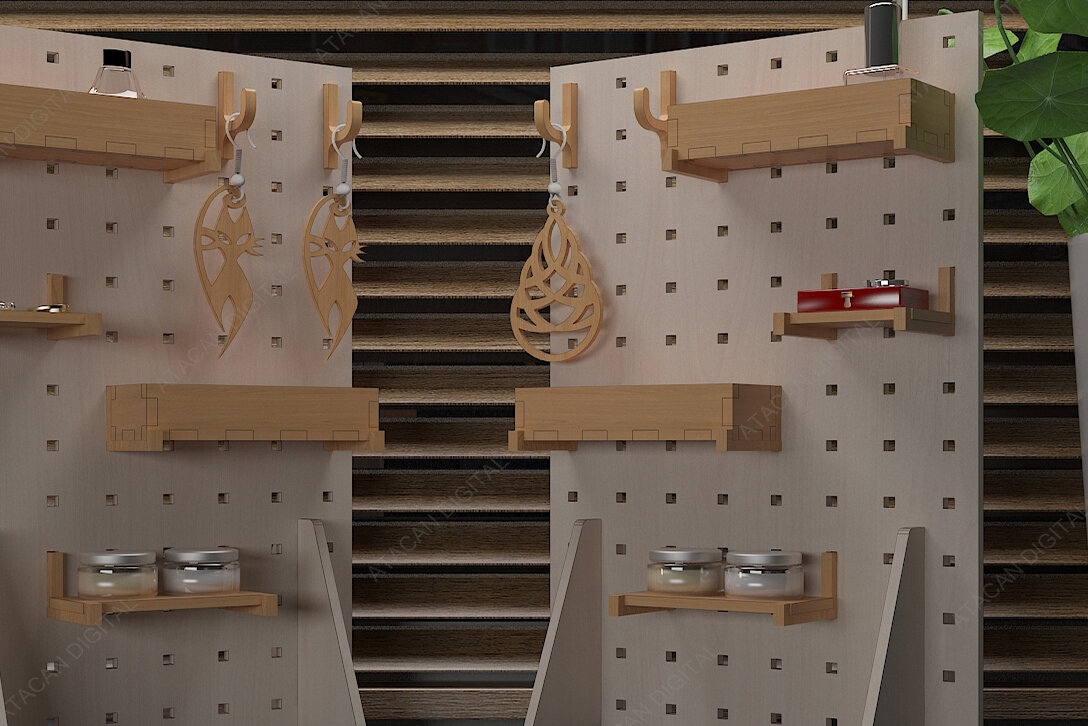 Σετ των 2 Intra απο ξύλο plywood 3mm-4mm πάχος – Stand, γάντζοι και αξεσουάρ Pegboard Δίασταση  20x20 cm INTRAFABR-40524154