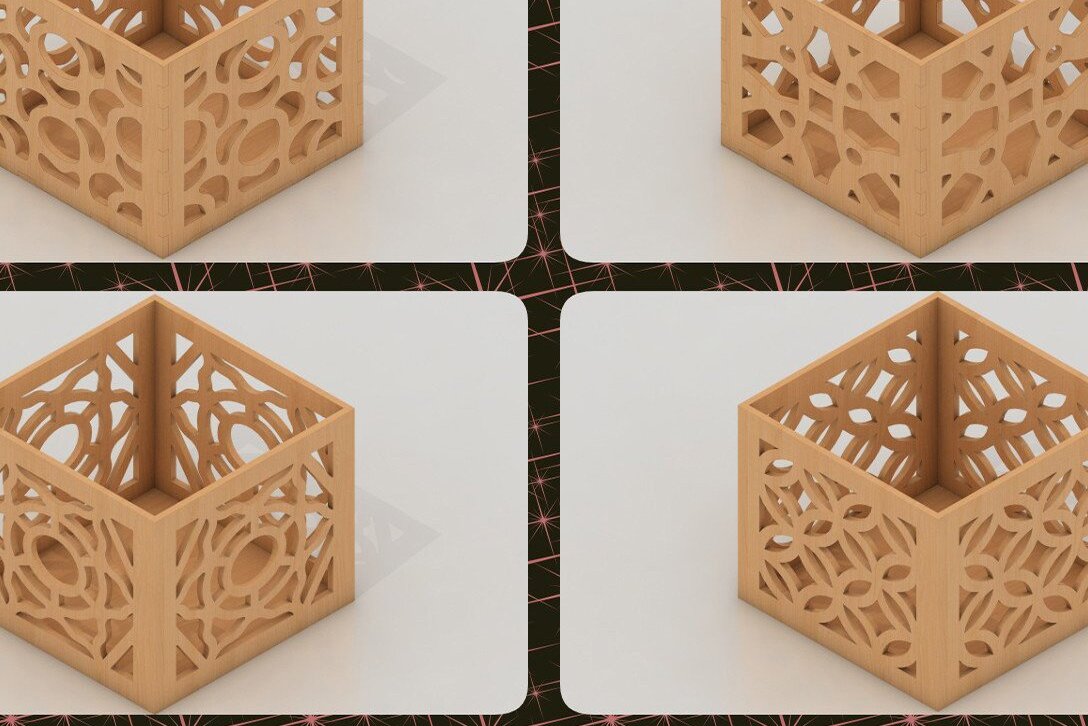 Σετ των 2 Intra απο ξύλο plywood 3mm-4mm πάχος – Αρχεία Pen Box / Διάνυσμα λέιζερ Δίασταση  20x20 cm INTRAFABR-37104769