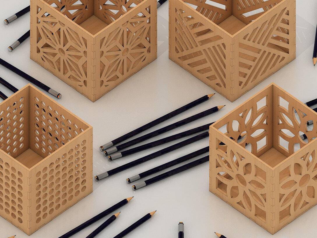 Σετ των 2 Intra απο ξύλο plywood 3mm-4mm πάχος – Pen Boxes DXF Ai Files 193 Δίασταση  20x20 cm INTRAFABR-54574311