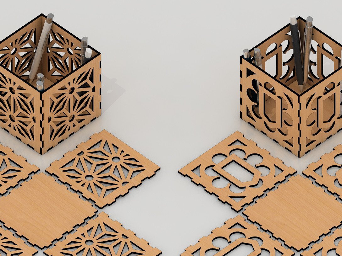 Σετ των 2 Intra απο ξύλο plywood 3mm-4mm πάχος – Στυλό θήκης Files / Pen Box Δίασταση  20x20 cm INTRAFABR-40245878