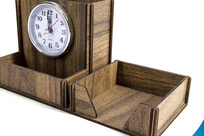 Σετ των 2 Intra απο ξύλο plywood 3mm-4mm πάχος – Στυλόθήκη με Ρολόι Δίασταση  20x20 cm INTRAFABR-35440899