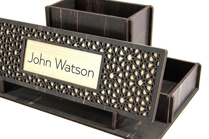 Σετ των 2 Intra απο ξύλο plywood 3mm-4mm πάχος – Στυλόθήκη με πινακίδα Δίασταση  20x20 cm INTRAFABR-38044769