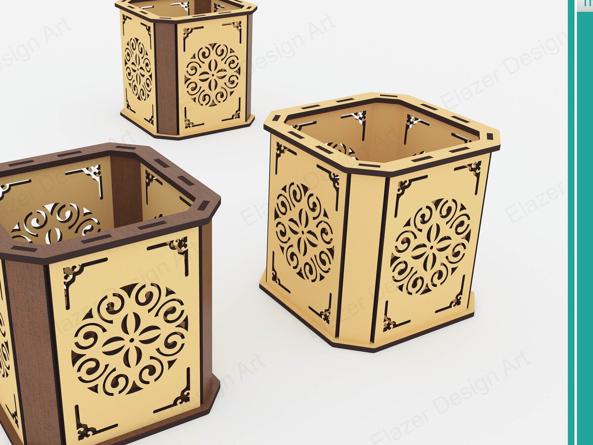 Σετ των 2 Intra απο ξύλο plywood 3mm-4mm πάχος – Μολύβι και θήκη τσαγιού με Δίασταση  20x20 cm INTRAFABR-72392521