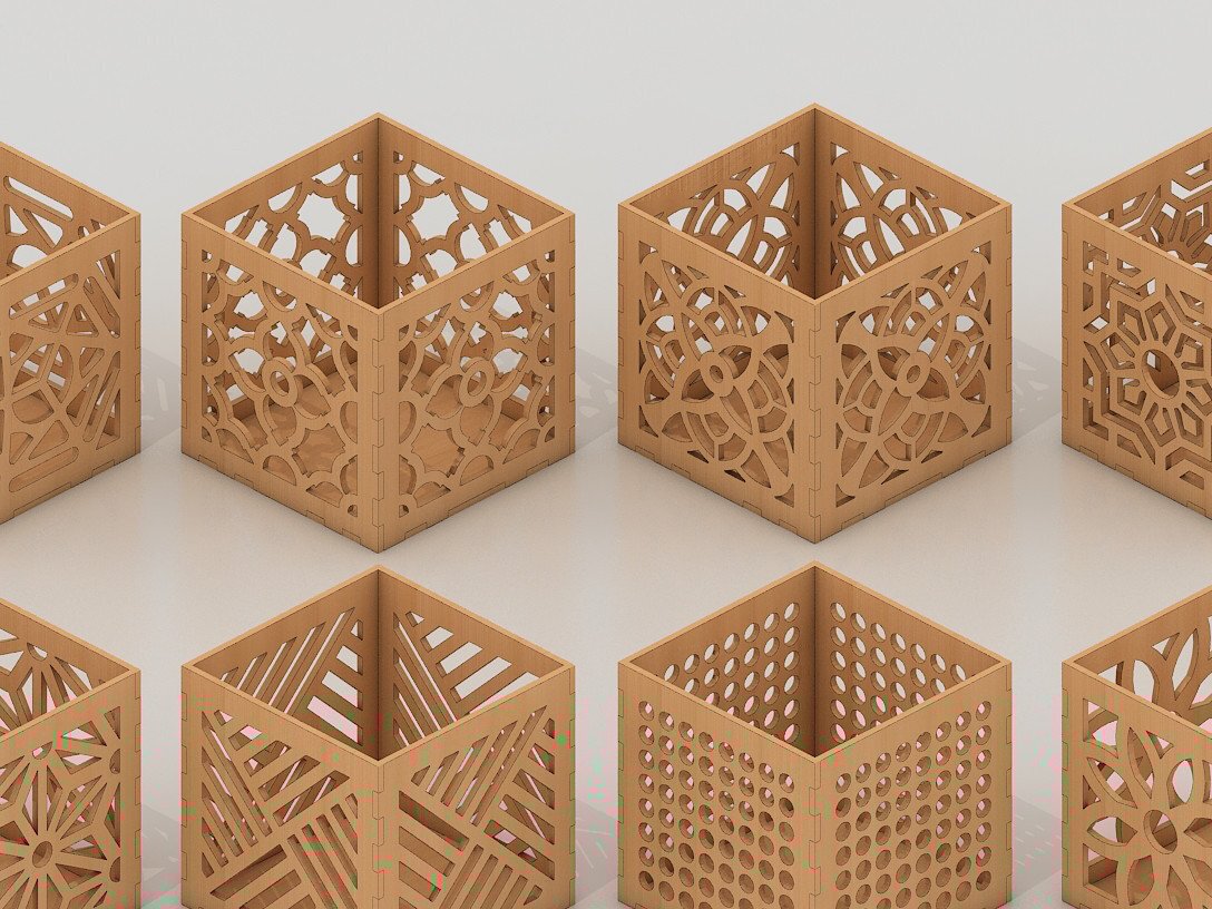 Σετ των 2 Intra απο ξύλο plywood 3mm-4mm πάχος – Pencil Box - Bundle Stand Holder Bundle Cut Δίασταση  20x20 cm INTRAFABR-41597926