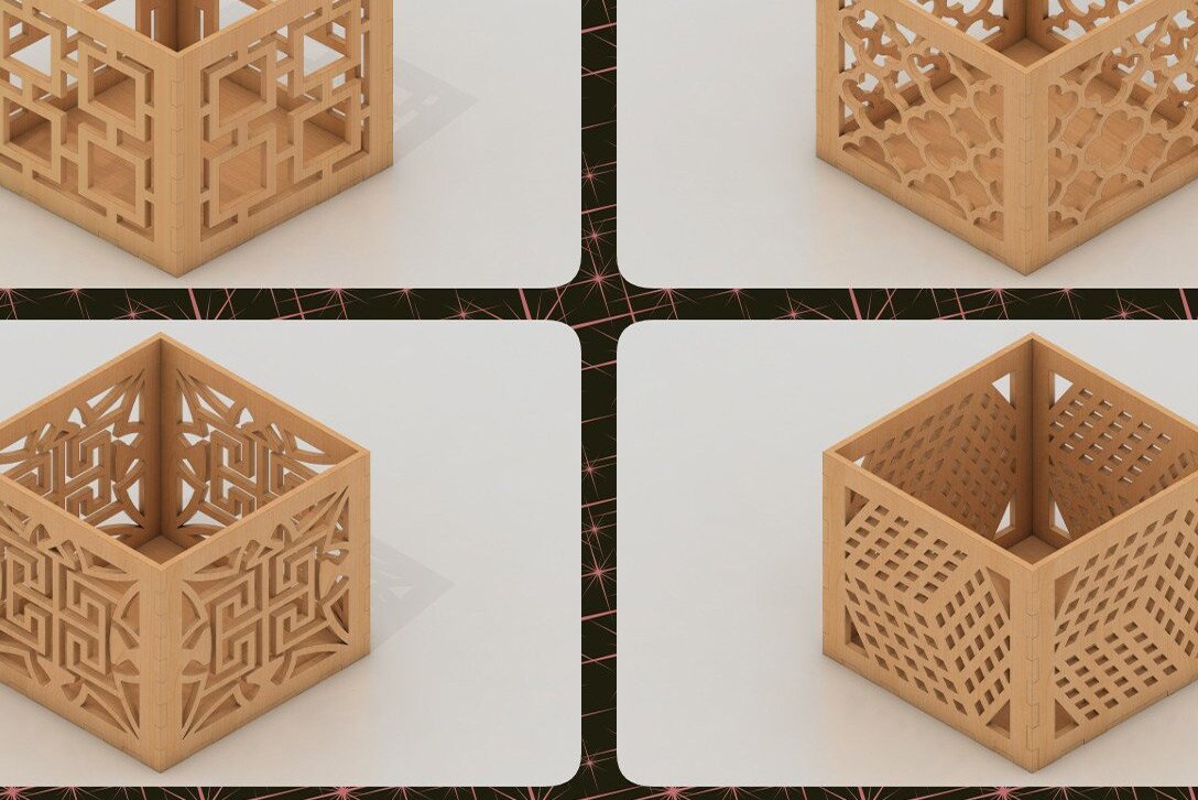 Σετ των 2 Intra απο ξύλο plywood 3mm-4mm πάχος – Αρχείο θήκης μολυβιού - Πρότυπα κοπής με λέιζερ Δίασταση  20x20 cm INTRAFABR-37104203