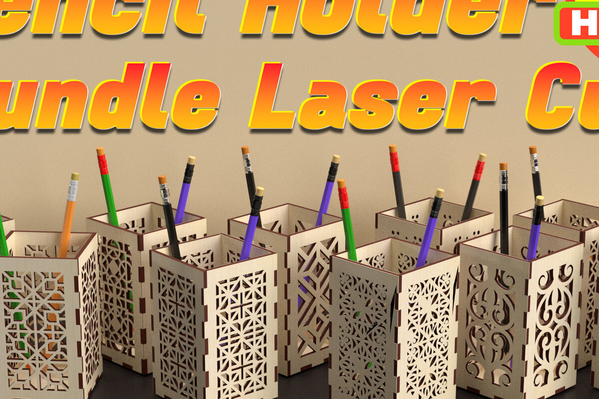 Σετ των 2 Intra απο ξύλο plywood 3mm-4mm πάχος – Δέσμη κοπής με λέιζερ θήκη για μολύβι Δίασταση  20x20 cm INTRAFABR-74643623