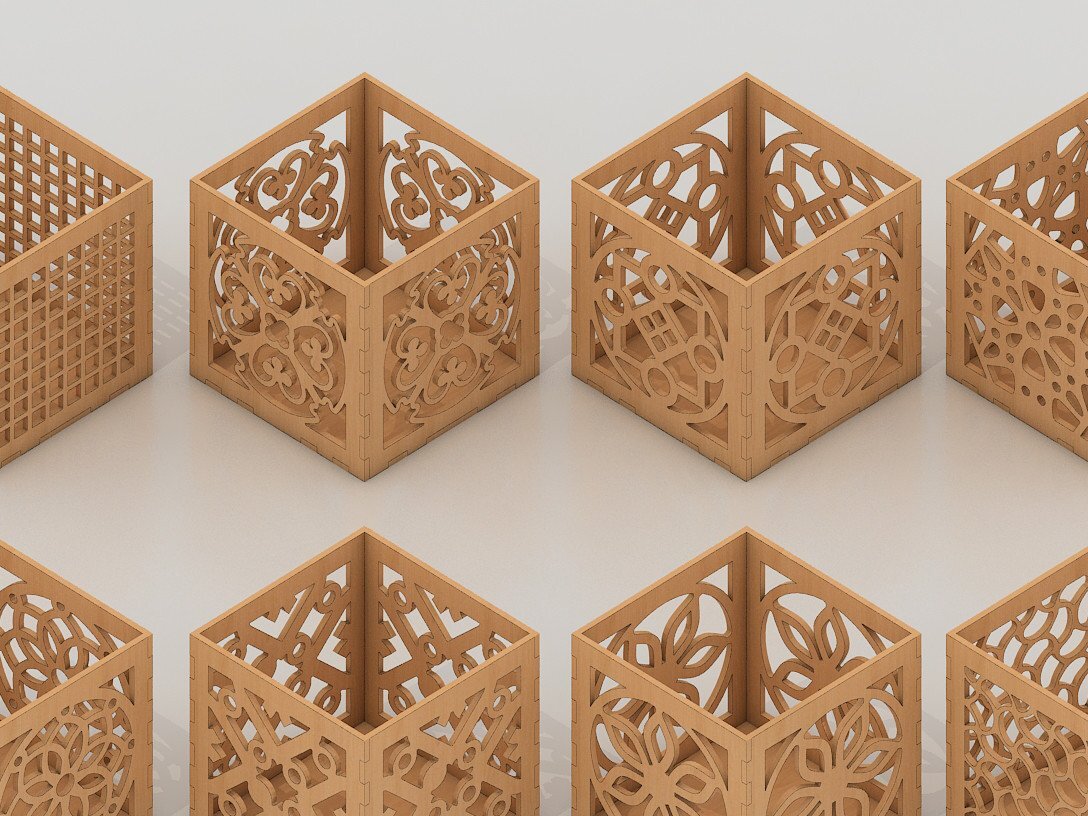 Σετ των 2 Intra απο ξύλο plywood 3mm-4mm πάχος – Πρότυπα Glowforge για κουτί αποθήκευσης μολυβιών Δίασταση  20x20 cm INTRAFABR-41517493