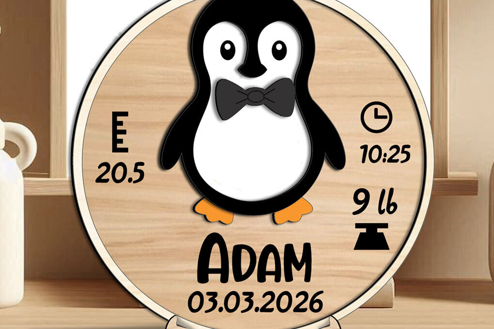 Intra απο ξύλο plywood 3mm-4mm πάχος – Στρογγυλός πίνακας ανακοινώσεων Penguin Baby Δίασταση  45x45 cm INTRAFABR-117578307