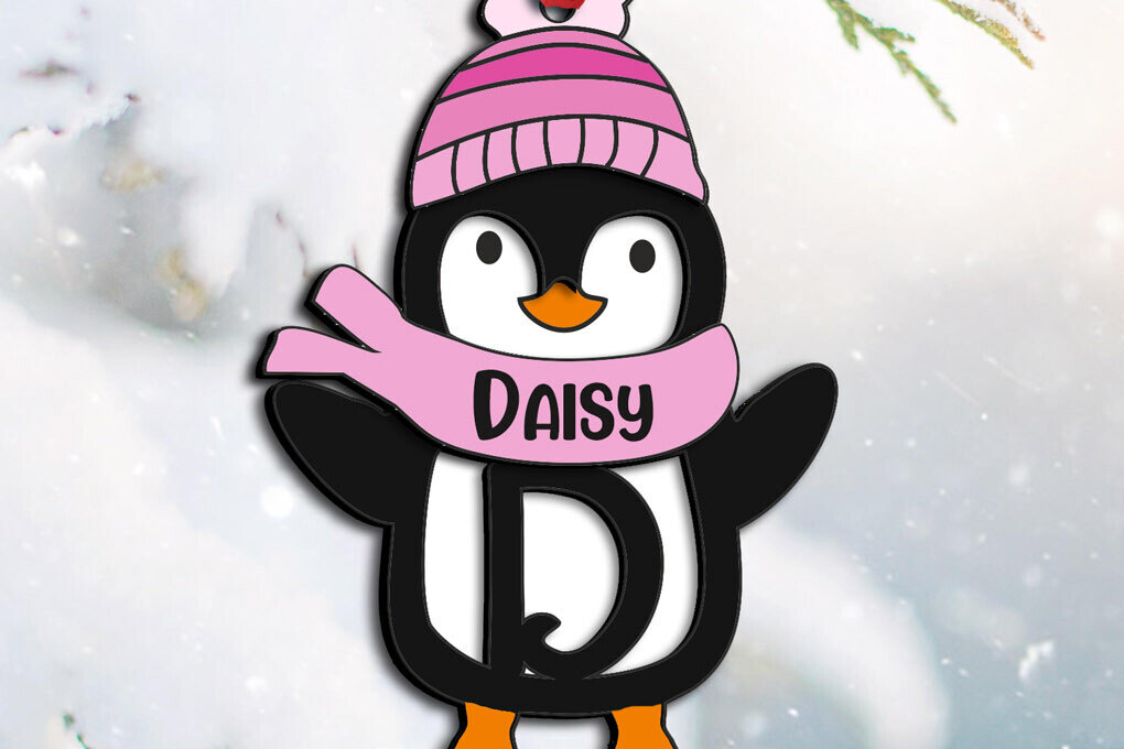 Σετ των 2 Intra απο ξύλο plywood 3mm-4mm πάχος – Πιγκουίνος Χριστουγεννιάτικο γράμμα D Στολίδι Δίασταση  20x20 cm INTRAFABR-109458403