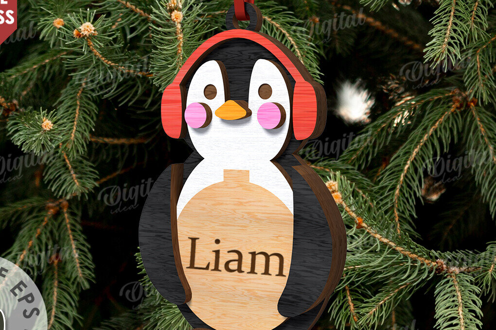 Σετ των 2 Intra απο ξύλο plywood 3mm-4mm πάχος – Χριστουγεννιάτικο στολίδι πιγκουίνος με λέιζερ Δίασταση  20x20 cm INTRAFABR-111209930