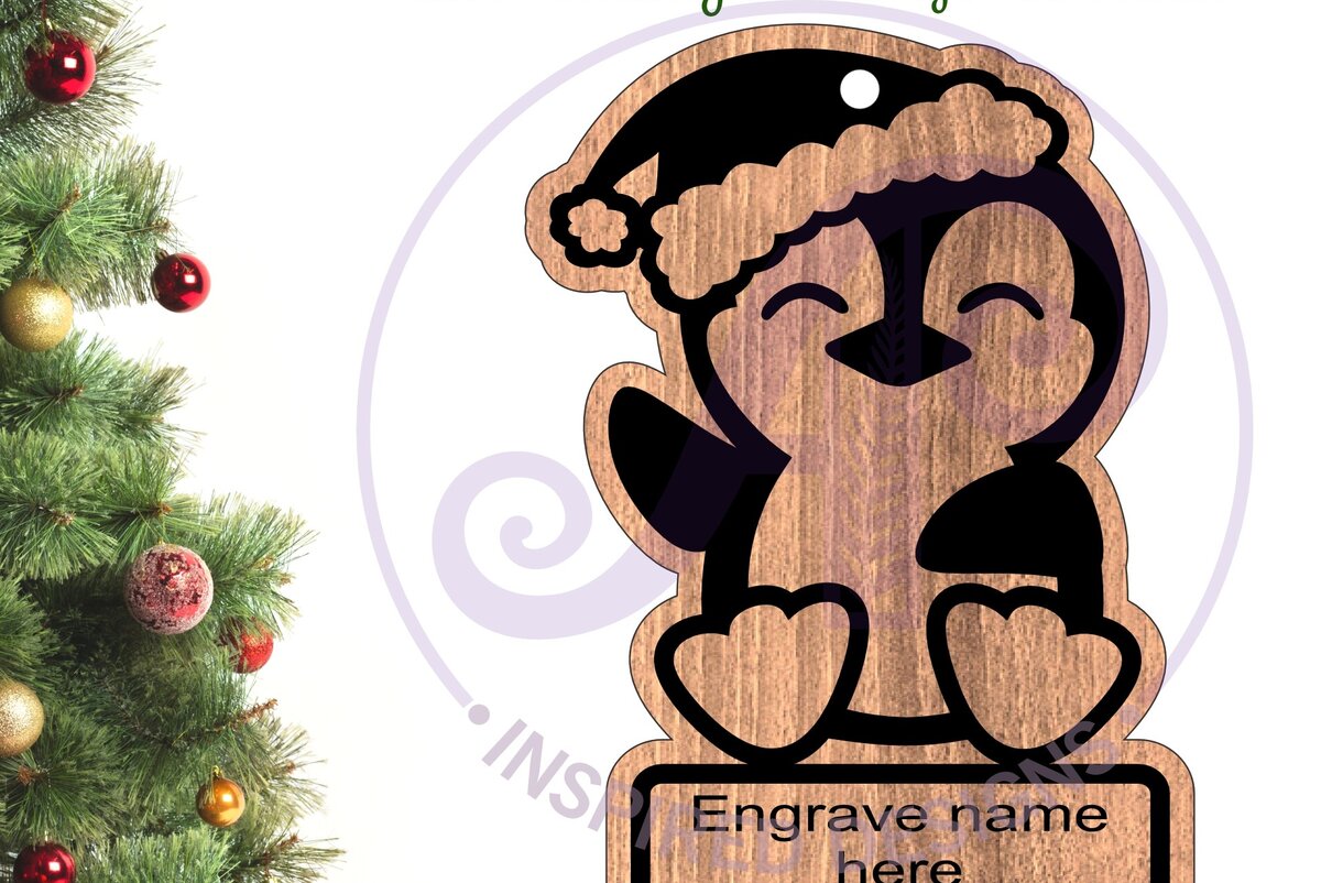 Σετ των 2 Intra απο ξύλο plywood 3mm-4mm πάχος – Χριστουγεννιάτικο στολίδι Penguin Δίασταση  20x20 cm INTRAFABR-101801465