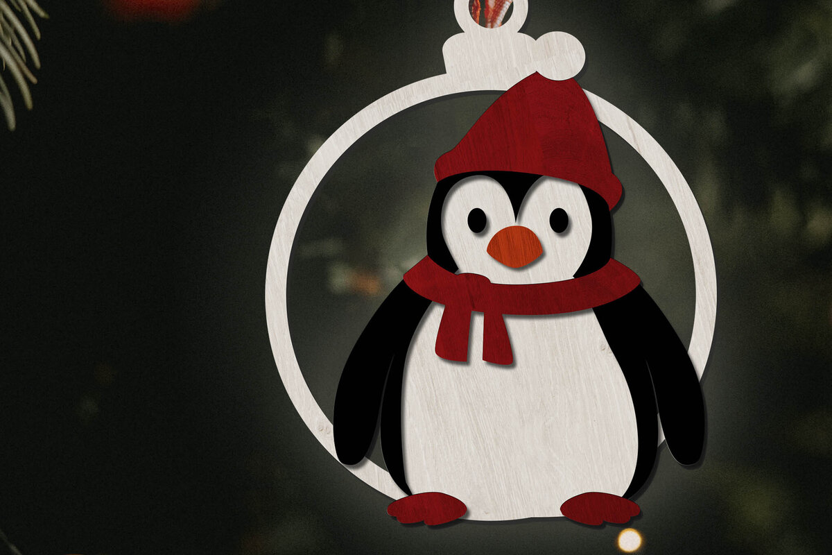 Σετ των 2 Intra απο ξύλο plywood 3mm-4mm πάχος – Παιχνίδι χριστουγεννιάτικου δέντρου Penguin, διακόσμηση σπιτιού Δίασταση  20x20 cm INTRAFABR-85138769