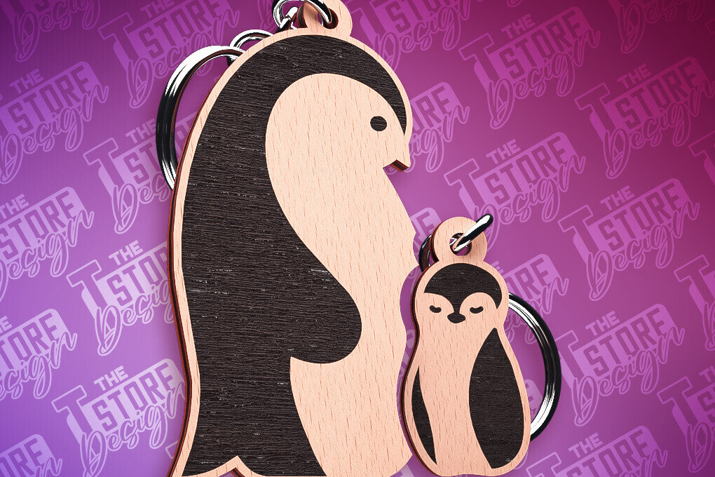 Σετ των 3 Intra απο ξύλο plywood 3mm-4mm πάχος – Μπρελόκ για οικογένεια παζλ Penguin | CNC Δίασταση  5x5 cm INTRAFABR-87306379