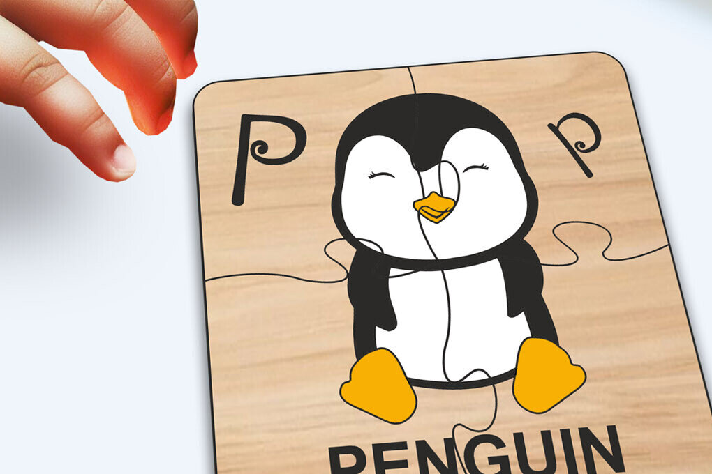 Σετ των 2 Intra απο ξύλο plywood 3mm-4mm πάχος – Penguin KPuzzle Baby Παιχνίδι Child Play Δίασταση  20x20 cm INTRAFABR-117283279