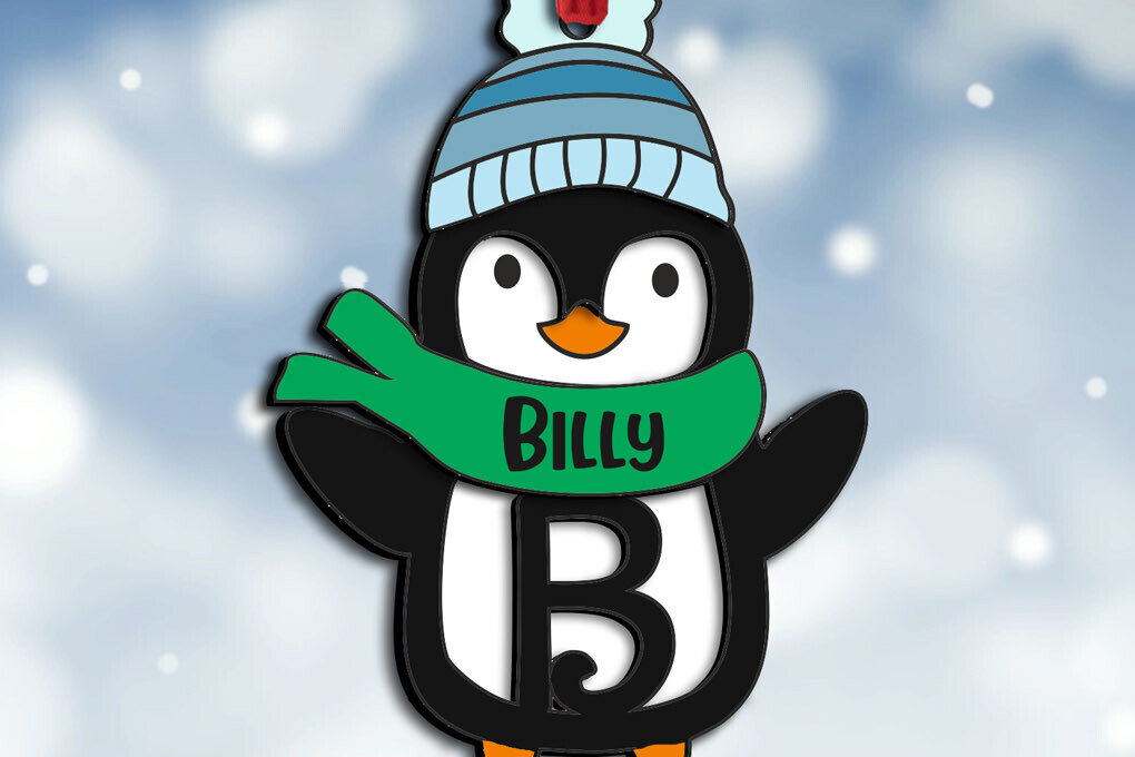 Σετ των 2 Intra απο ξύλο plywood 3mm-4mm πάχος – Penguin Letter B Χριστουγεννιάτικο Στολίδι Δίασταση  20x20 cm INTRAFABR-109458330