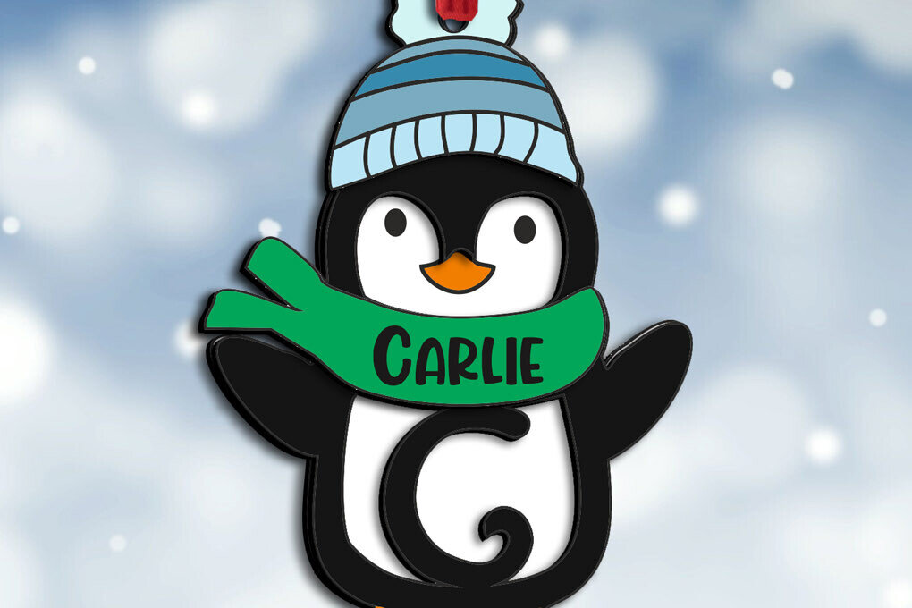 Σετ των 2 Intra απο ξύλο plywood 3mm-4mm πάχος – Penguin Letter C Στολίδι Holiday Δίασταση  20x20 cm INTRAFABR-109458361