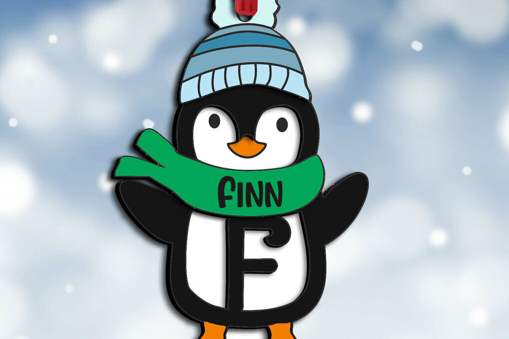 Σετ των 2 Intra απο ξύλο plywood 3mm-4mm πάχος – Penguin Letter F Στολίδι Holiday Δίασταση  20x20 cm INTRAFABR-109459774