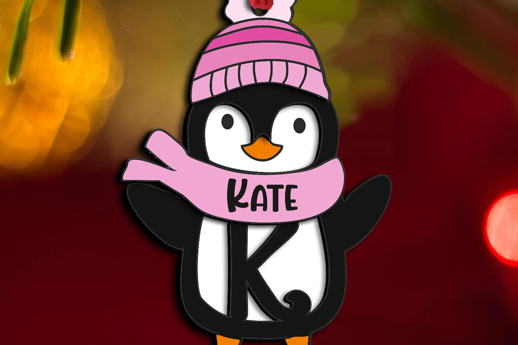 Σετ των 2 Intra απο ξύλο plywood 3mm-4mm πάχος – Penguin Letter K Γιορτινό στολίδι Δίασταση  20x20 cm INTRAFABR-109528921