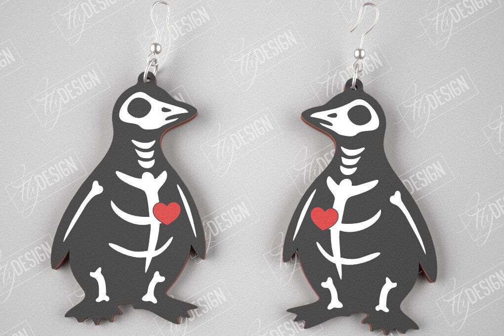 Σετ των 3 Intra απο ξύλο plywood 3mm-4mm πάχος – Σκουλαρίκια με σκελετούς πιγκουίνους | Κοσμήματα |CNC Δίασταση  5x5 cm INTRAFABR-105271561