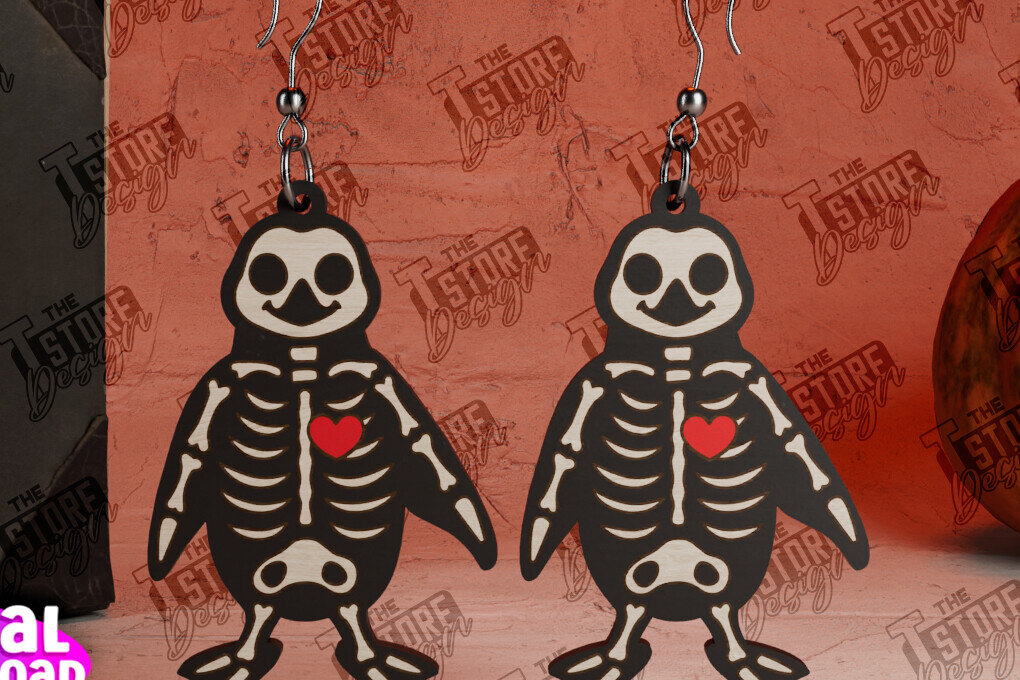 Σετ των 3 Intra απο ξύλο plywood 3mm-4mm πάχος – Σκουλαρίκια Penguin Skeleton| κοσμημάτων Δίασταση  5x5 cm INTRAFABR-104428554