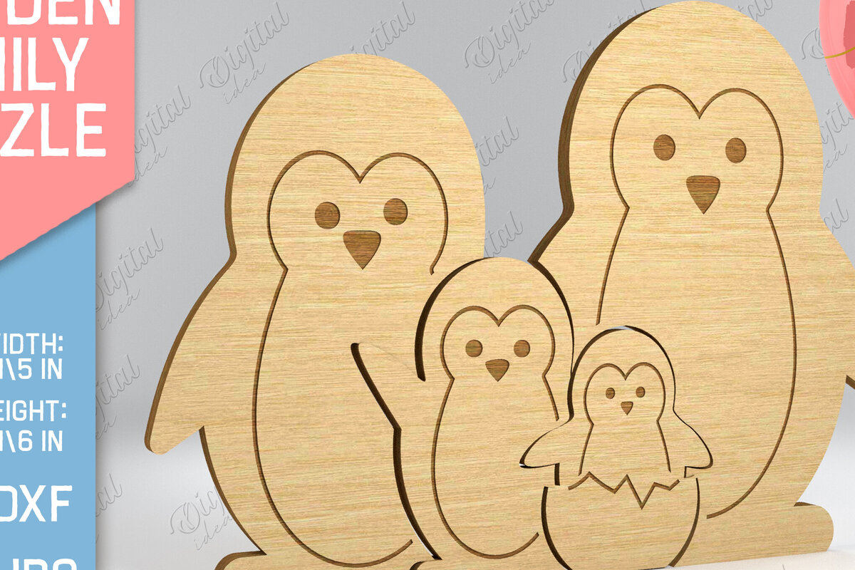 Σετ των 2 Intra απο ξύλο plywood 3mm-4mm πάχος – Penguin. Ξύλινο Family Puzzle Laser Δίασταση  20x20 cm INTRAFABR-83146315