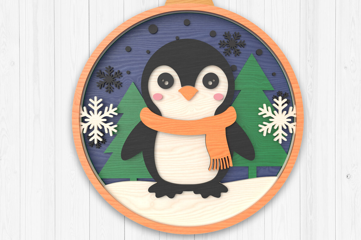 Σετ των 2 Intra απο ξύλο plywood 3mm-4mm πάχος – Πιγκουίνος Χειμερινό στολίδι με λέιζερ Δίασταση  20x20 cm INTRAFABR-106511472