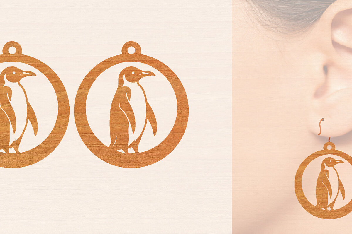 Σετ των 3 Intra απο ξύλο plywood 3mm-4mm πάχος – Ξύλινα σκουλαρίκια Penguin Δίασταση  5x5 cm INTRAFABR-99191401