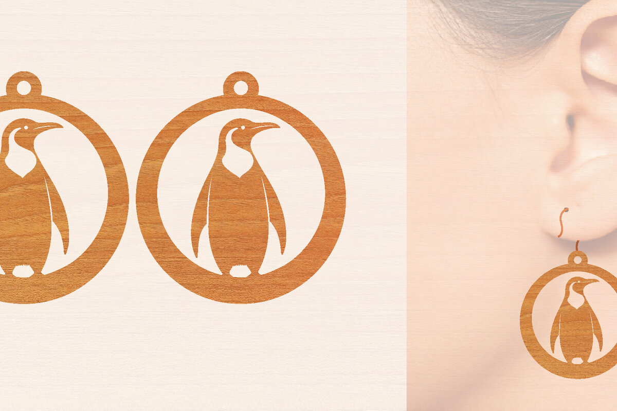 Σετ των 3 Intra απο ξύλο plywood 3mm-4mm πάχος – Ξύλινα σκουλαρίκια Penguin Δίασταση  5x5 cm INTRAFABR-99191424